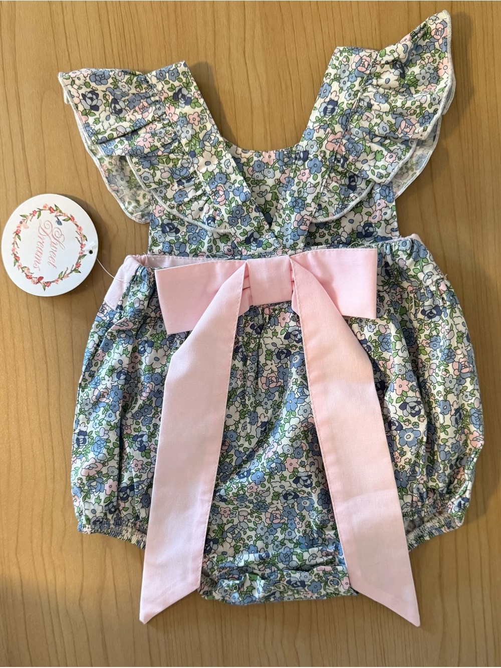 Sweet Dreams Floral Ruffled Baby One-Piece in Blue, Pink, Green